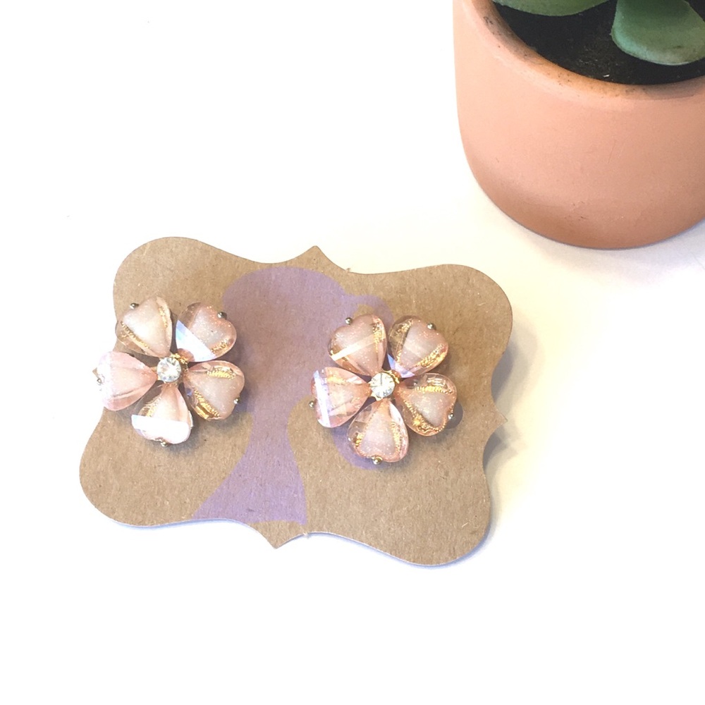 Crystal Peach Flower Post Earrings